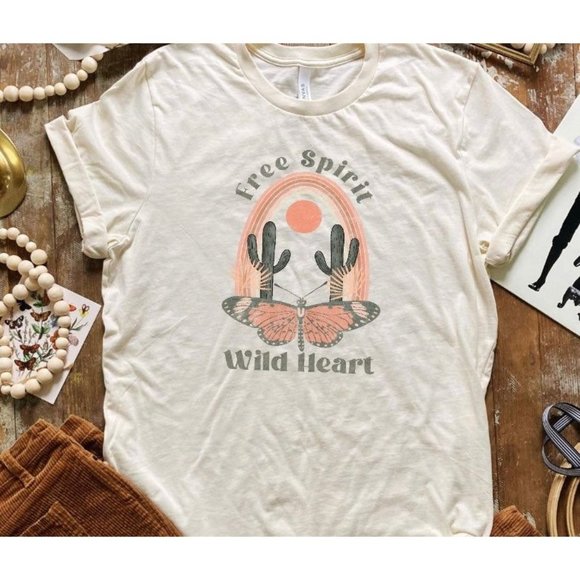 Whiskey Kiss Tops - FREE SPIRIT WILD HEART Handmade Graphic Tee
